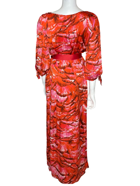 Vestido Carolina Herrera Estampado Suelto Nudos Naranja - Talla 2