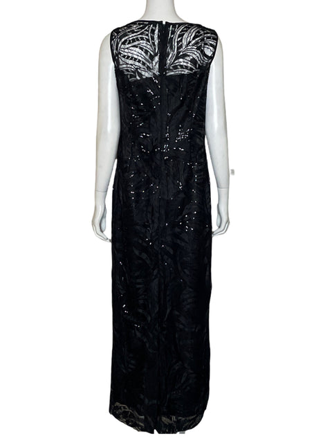Vestido De Fiesta Tahari Encaje Maxi Negro - Talla M
