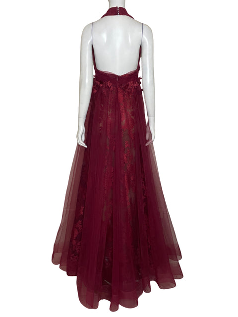 Vestido De Fiesta Mona Rosa Halter Encaje Rojo - Talla S