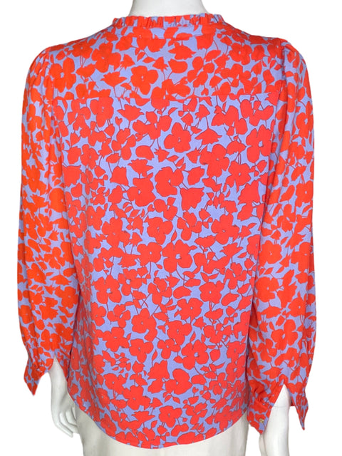 Blusa Ann Taylor Estampado Plisado Ruchas Naranja - Talla M