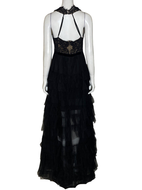 Vestido De Fiesta Bcbg Maxazria Maxi Encaje Negro - Talla 8
