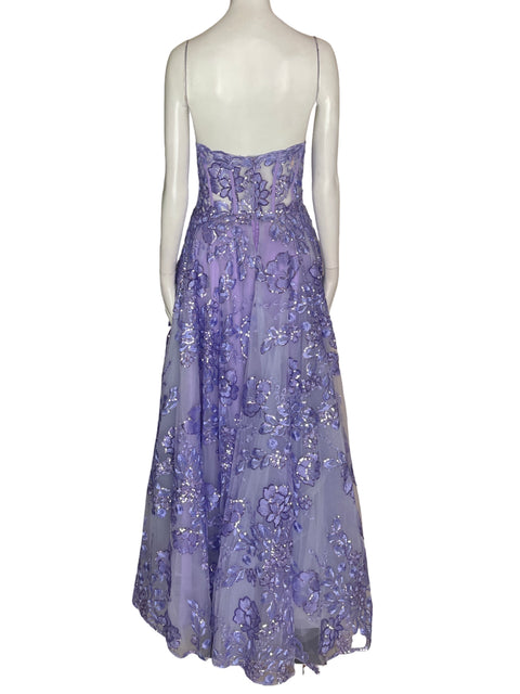 Vestido De Fiesta Jovani Strapless Corset Lentejuelas Morado - Talla 8