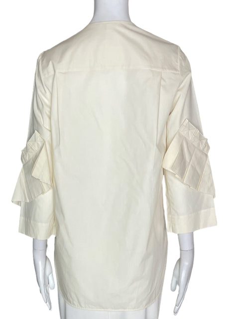 Blusa Cos Liso Ruchas Bolsillo Beige - Talla 4