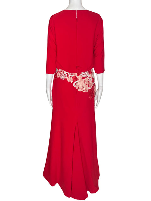 Vestido Tesoro Tps Maxi Apliques Tejido Rojo - Talla S
