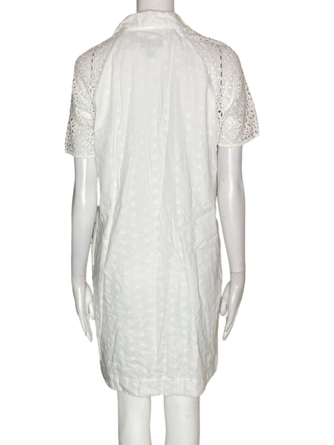 Vestido J.crew Midi Troquelado Manga corta Suelto Blanco - Talla 4