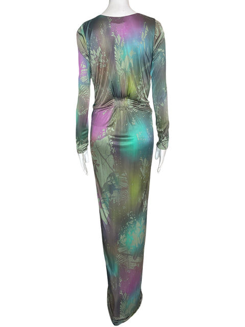 Vestido Mathew Williamson Maxi Ajustado Estampado Cuello v Morado - Talla 8
