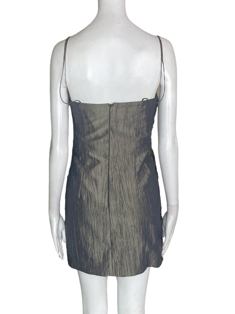 Vestido Mignon Mini Tiras Plisado Gris - Talla S