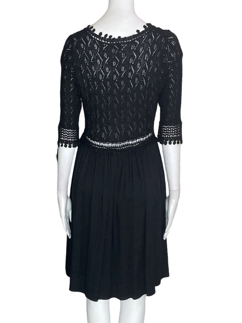 Vestido Diane Von Furstenberg Tejido Liso Midi Manga corta Negro - Talla S