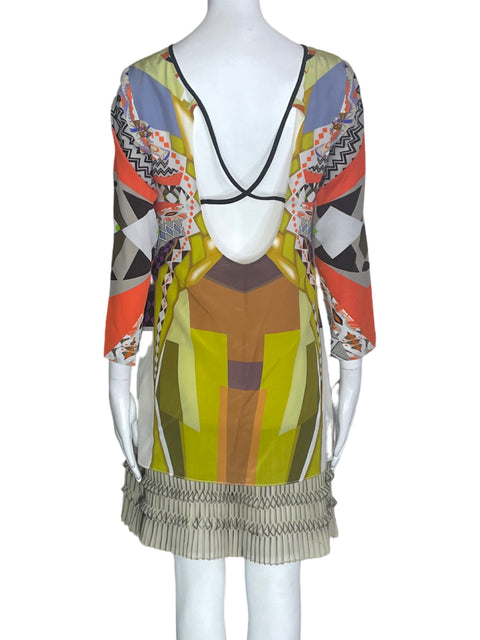 Vestido Etro Estampado Manga larga Plisado Verde - Talla 42
