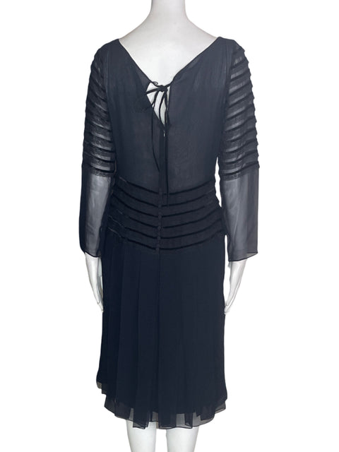 Vestido Oscar De La Renta Plisado Midi Transparente Negro - Talla 8