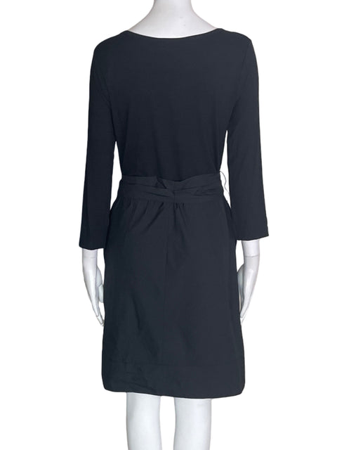 Vestido Dkny Manga corta Plisado Fajon Cuello redondo Negro - Talla 6