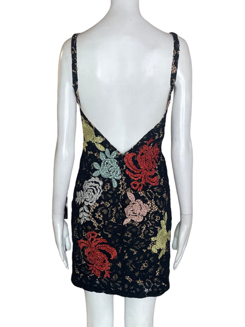 Vestido De Fiesta Jovani Estampado Tiras Cuello v Negro - Talla 2