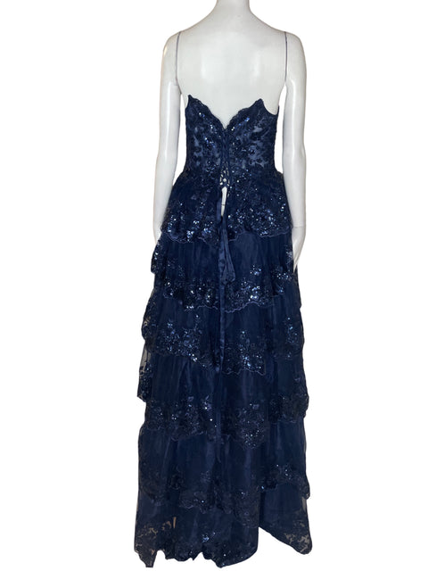 Vestido De Fiesta Tesoro Tps Brillo Lentejuela Ruchas Strapless Azul - Talla S
