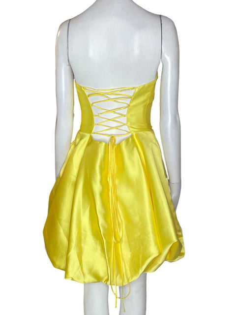 Vestido De Fiesta Jovani Midi Globo Satinado Amarillo - Talla 6