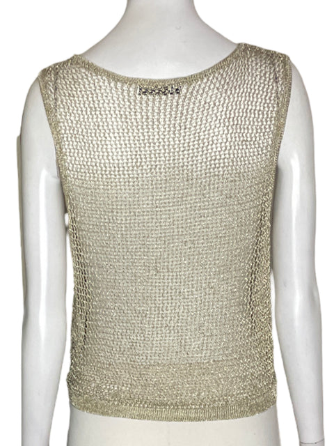 Blusa Zara Troquelado Malla Sin mangas Dorado - Talla M
