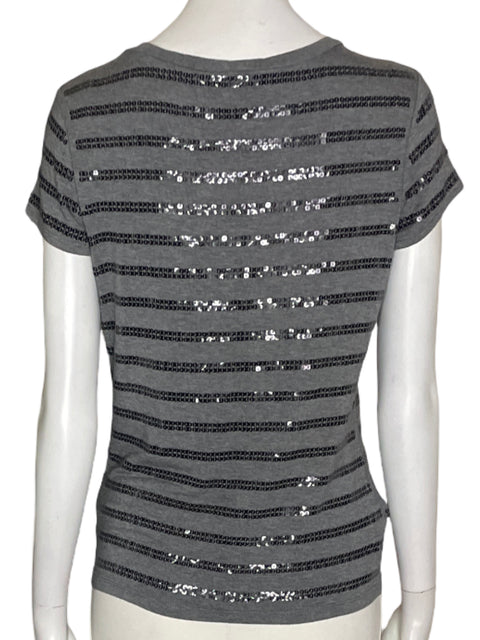 Blusa Ann Taylor Rayas Satinado Manga corta Gris - Talla S