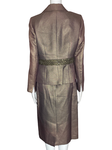 Conjunto Kasper Falda/blazer Recta Satinado Botones Marrón - Talla 6
