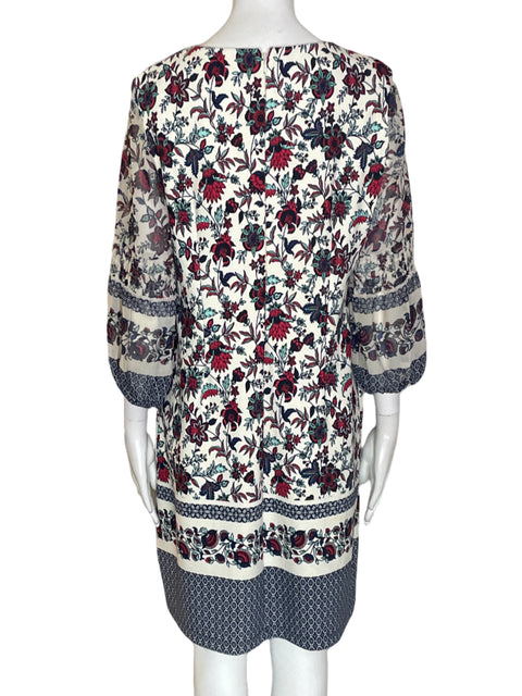 Vestido Neiman Marcus Estampado Manga larga Cuello redondo Azul - Talla 8
