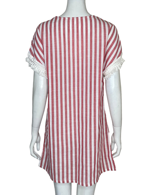 Vestido Tesoro Tps de Algodón Midi Rayas Rojo - Talla M