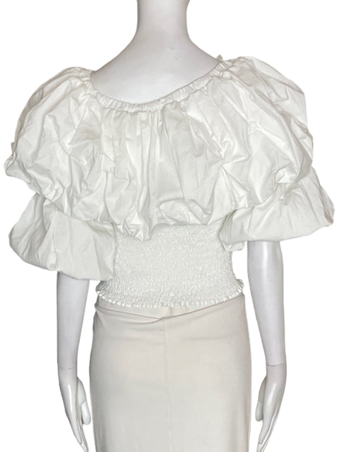 Blusa Padova Abullonado Ruchas Ajustado Blanco - Talla S