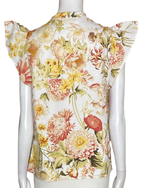 Blusa Sugarlips de Algodón Estampado Ruchas Cuello v Amarillo - Talla XS