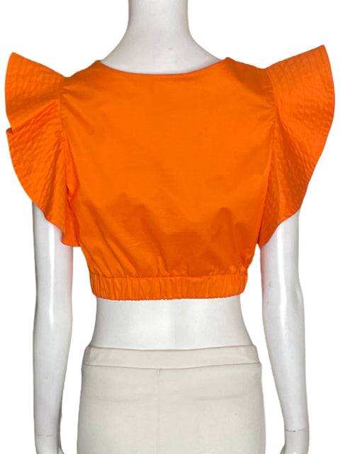 Blusa Studio F Ruchas Crop Cuello redondo Naranja - Talla XS