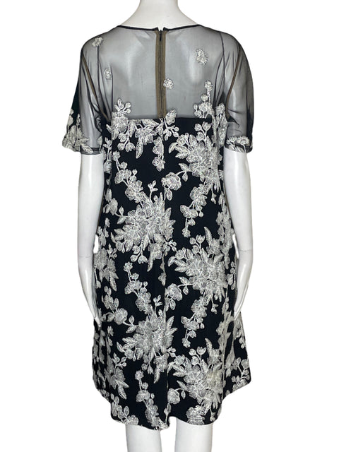 Vestido Tadashi Shoji Estampado Transparente Midi Negro - Talla 14