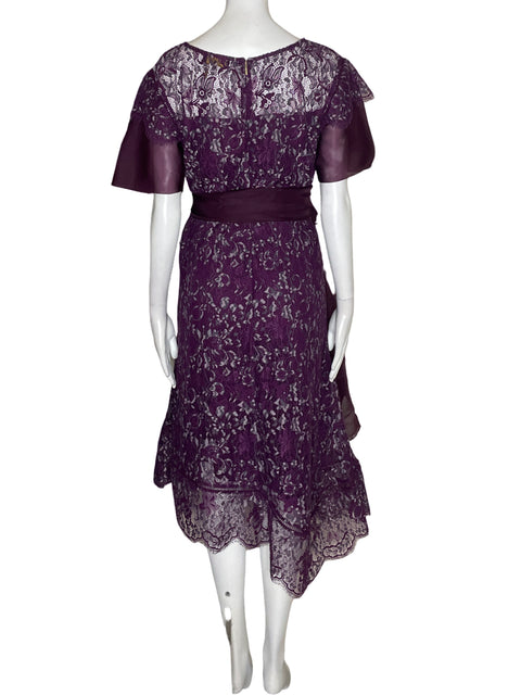 Vestido Donna Karan Estampado Transparente Ruchas Chal Morado - Talla 16