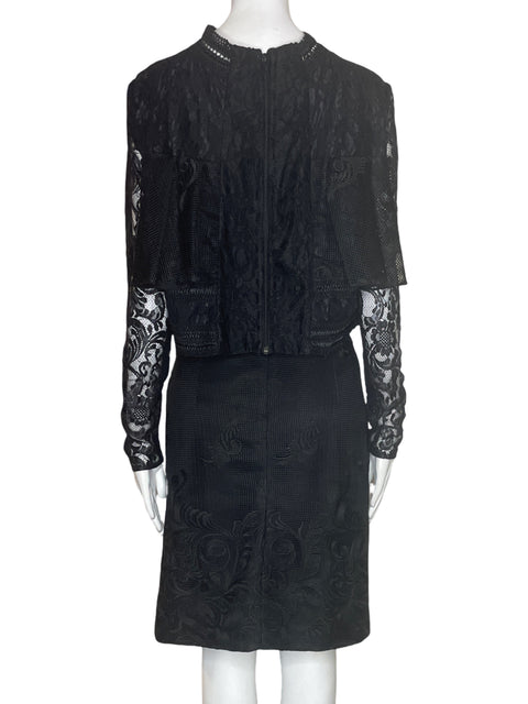 Conjunto Tesoro Tps Falda/blusa Tejido Transparente Ruchas Negro - Talla L