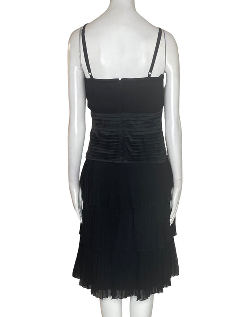 Vestido Tadashi Shoji Ruchas Tiras Fajon Negro - Talla 12