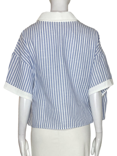Blusa Tesoro Tps de Algodón Rayas Manga corta Cuello v Azul - Talla L