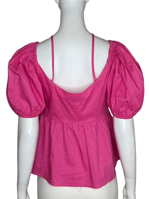 Blusa Aqua Mangas Abullonadas de Algodón Rosado - Talla XL