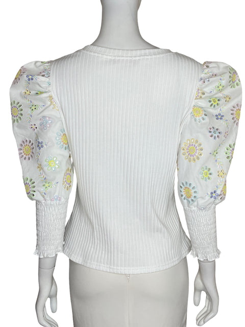 Blusa Jj's Fairyland Mangas Abullonado de Algodón Blanco - Talla L