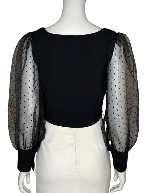 Blusa Hidden Brand Mangas Abullonadas Transparente Negro - Talla M