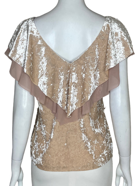 Blusa White House Black Market Terciopelo Cuello v Beige - Talla L