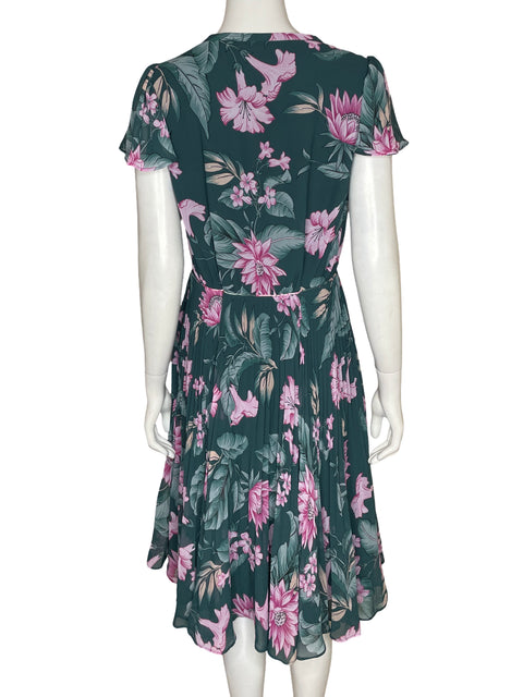 Vestido Ann Taylor Estampado Floral Plisado Verde - Talla 8
