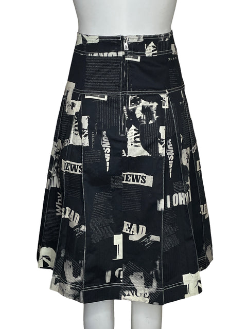 Falda Desigual Estampado Midi Plisado Negro - Talla XL