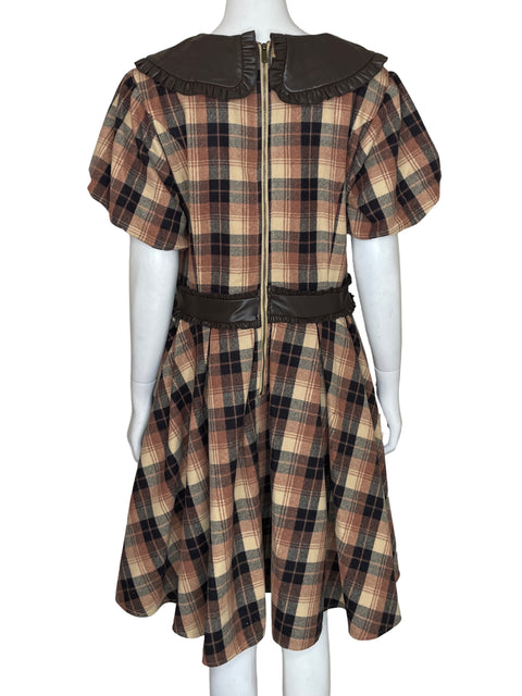 Vestido Ivy City Co Estampado Plisado Marrón - Talla XL