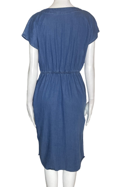 Vestido Boteli de Algodón Midi Ajustado Suelto Azul - Talla S