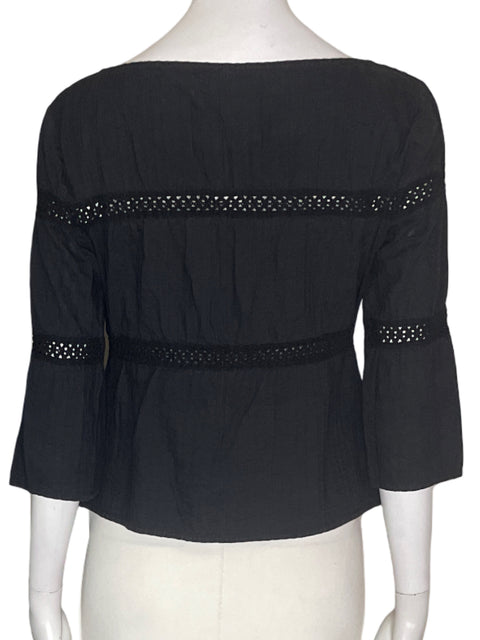 Blusa Bcbg Transparente Mangas abullonado Cuello redondo Negro - Talla 6