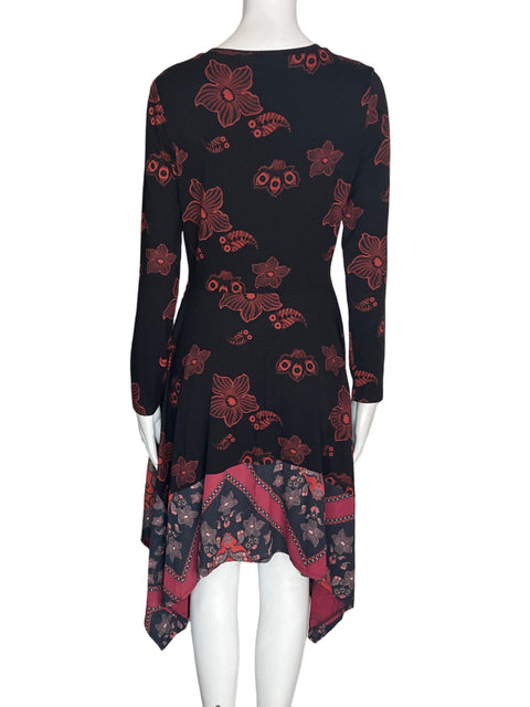 Vestido Desigual Asimétrico Estampado Manga larga Negro - Talla S