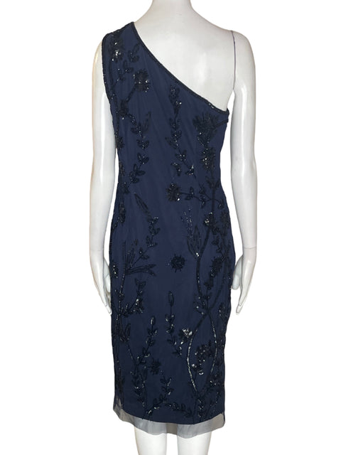 Vestido Adriana Papell Oneshoulder Brillo Suelto Azul - Talla 8