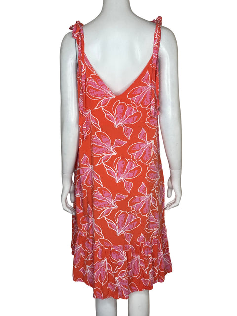 Vestido Arkitect de Viscosa Midi Estampado Cuello v Naranja - Talla L