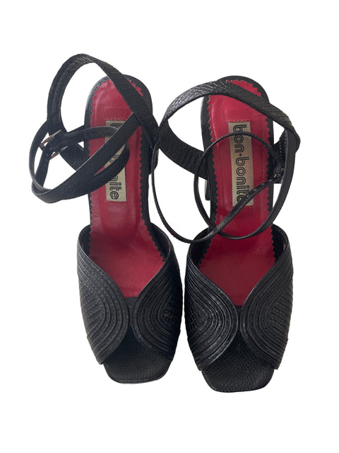 Sandalia Bon Bonite Tiras Tacón alto Punta abierta Negro - Talla 6