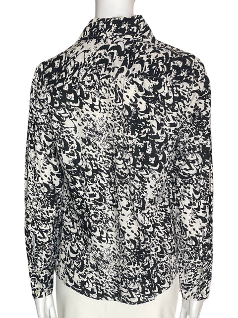Blusa Ann Taylor de Algodón Estampado Manga larga Botones Negro - Talla 6