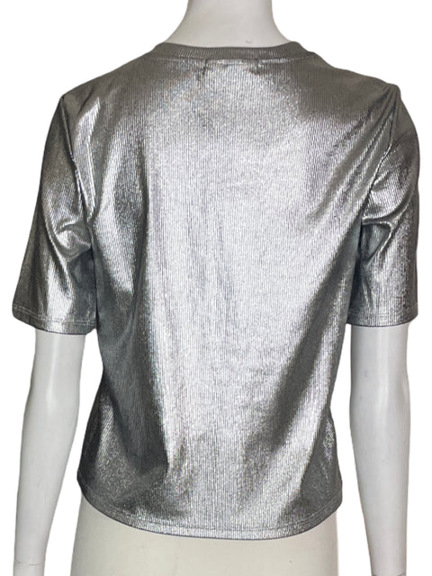 Blusa Koker Satinado Manga corta Cuello redondo Plateado - Talla S