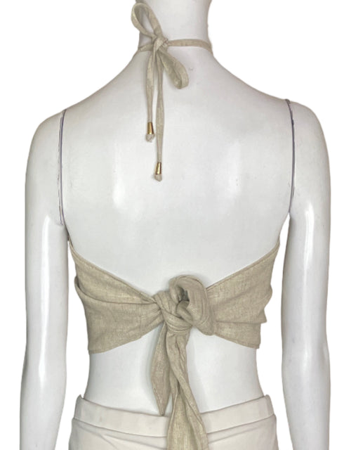 Top Studio F de Lino Tiras Crop Nudo Beige - Talla S