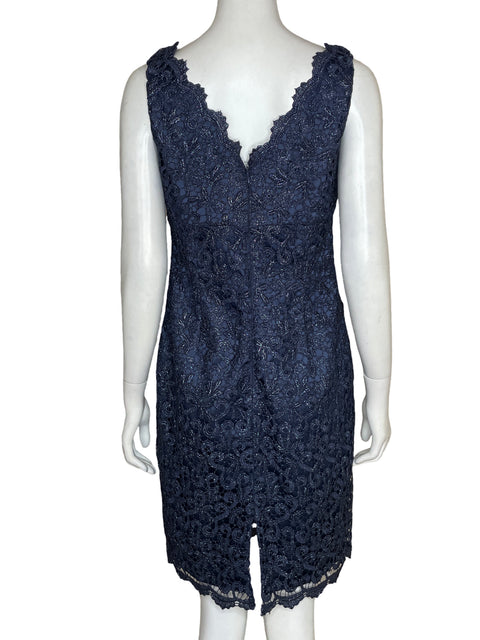 Vestido De Fiesta Adrianna Papell Cuello v Encaje floral Brillo Azul - Talla 6