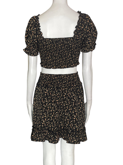 Conjunto Pepper Crane Estampado Blusa/short Abullonado Negro - Talla S