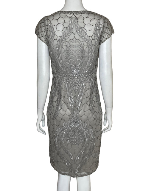 Vestido De Fiesta Sue Wong Midi Lentejuelas Gris - Talla 12